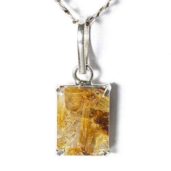 Colar Baguete Facetado Rutilo no Cristal Garra Prata 950