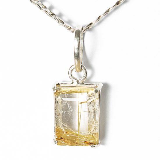 Colar Baguete Facetado Cristal Rutilo Ouro Garra Prata 950