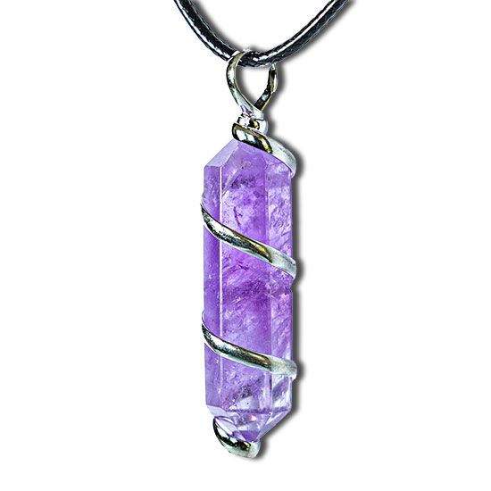 Colar Espiral de Bi Terminado Ametista Grande Prateado