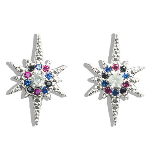 Brinco Estrela Meteoro Zircônia Mista Prata 925 17mm