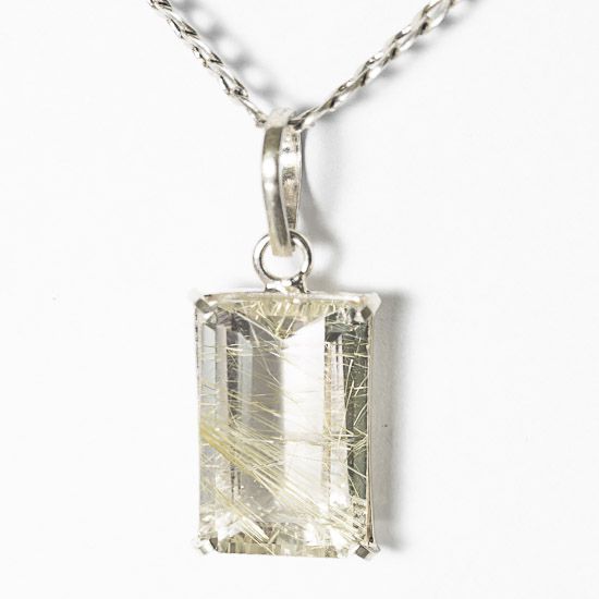 Pingente Baguete Facetado Rutilo Ouro Garra Prata 950