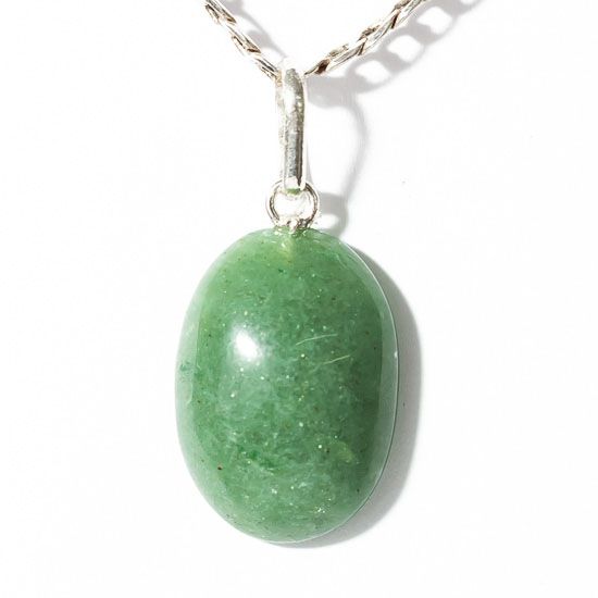 Colar Cabochão Oval Pedra Quartzo Verde 20mm Pino Prata 950