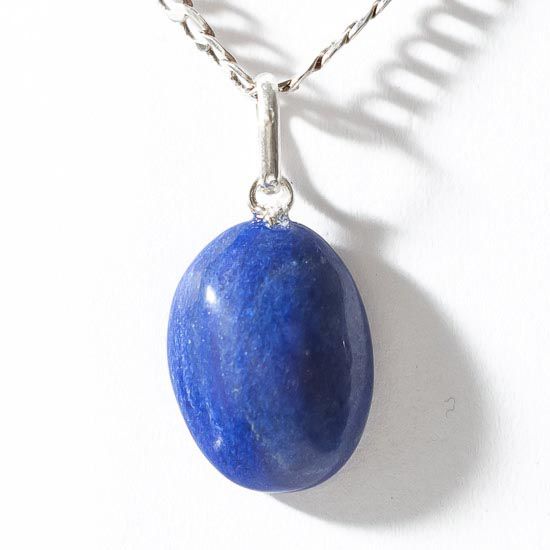 Colar Cabochão Oval Pedra Quartzo Azul 20mm Pino Prata 950