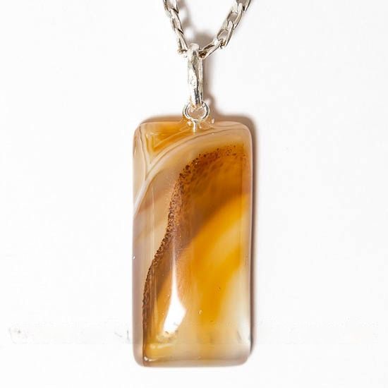 Colar Retângulo Agata Cornalina 32mm Natural Prata 950