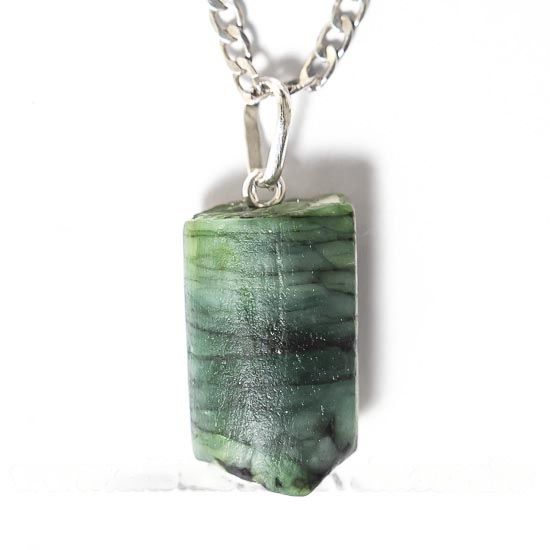 Colar Canudo Esmeralda Pedra Natural Pino Prata 950