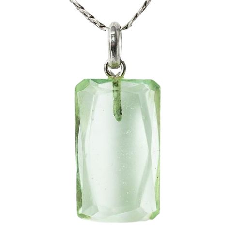 Colar Obsidiana Verde Retângulo Facetado Pino Prata 950