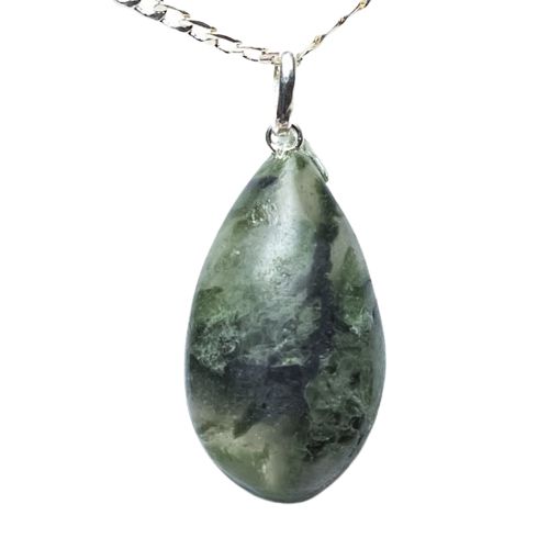 Colar Gota Pedra Epidoto Natural Pino Prata 950
