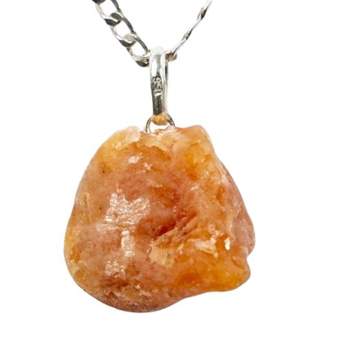 Colar Pedrinha Bruta Calcita Laranja Prata 950