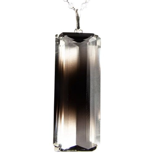 Colar Gema Cristal e Fumê Facetado Bi color Prata 950