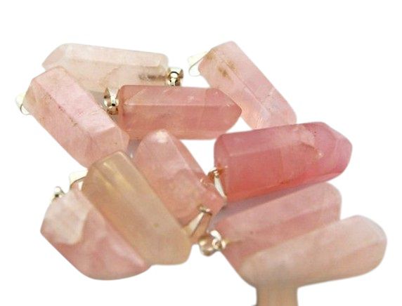 Colar Pontinha Pedra Quartzo Rosa Presilha e Pino Prata 950