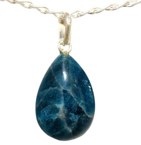 Colar Gota Pequena Apatita Azul Natural Pino Prata 950