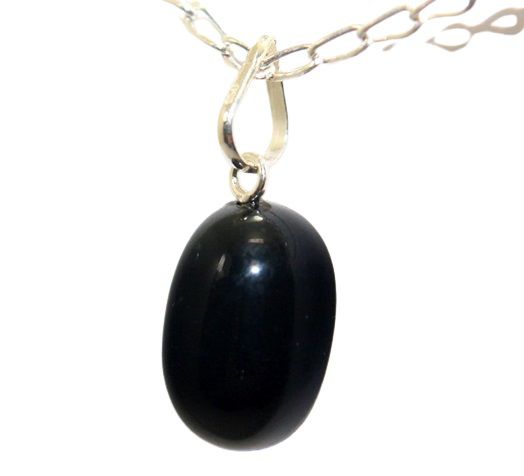 Colar Cabochão Obsidiana Negra Pino Prata 950