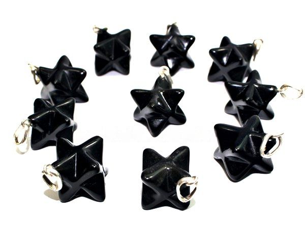 Colar Merkabah Pedra Obsidiana Negra Pino Prata 950