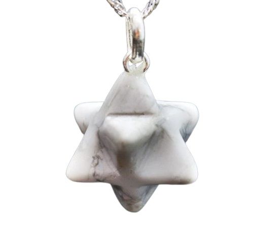 Colar Merkabah Pedra Howlita Branca Pino Prata 950