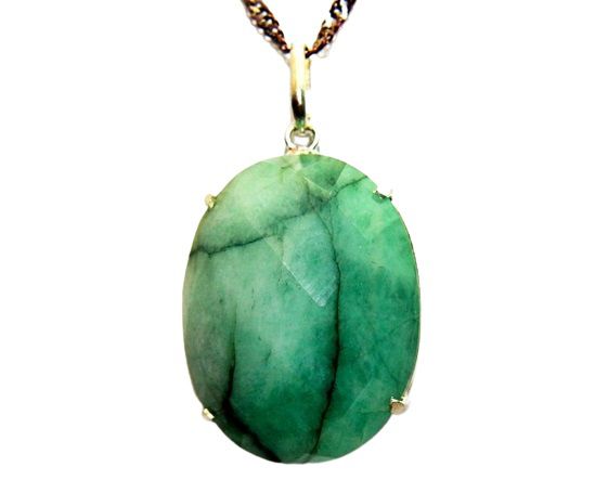 Colar Cabochão Oval Esmeralda Prata 950 Garra