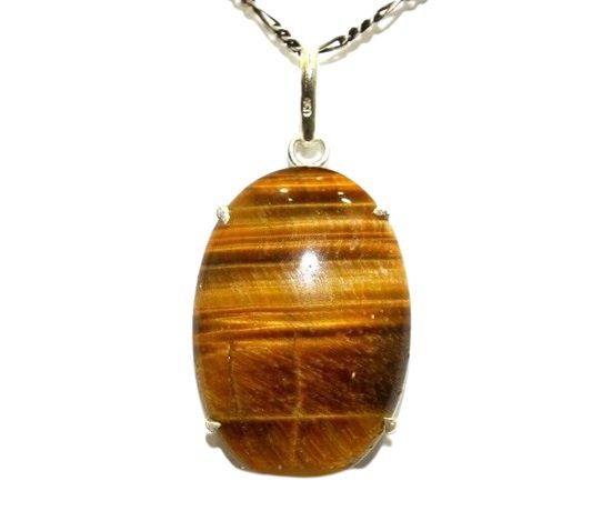 Colar Cabochão Olho de Tigre Prata 950 Garra