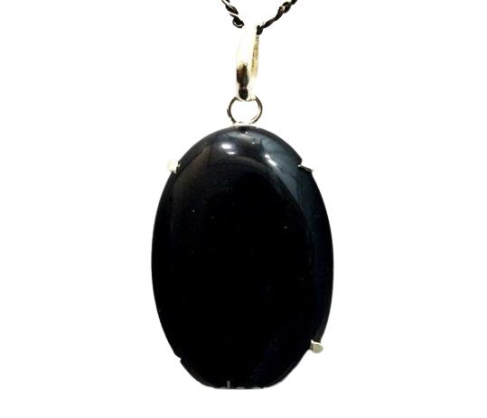Colar Cabochão Obsidiana Negra Prata 950 Garra