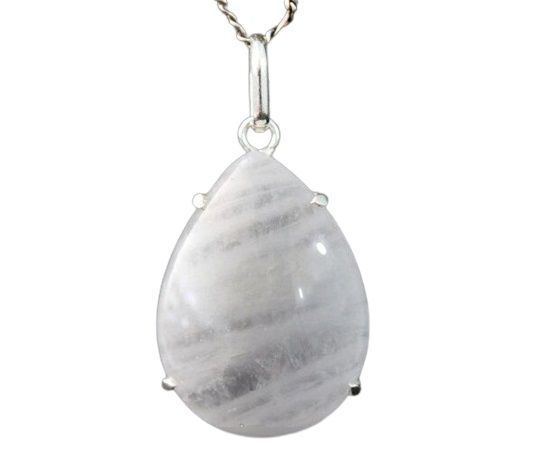 Colar Gota Lisa Quartzo Leitoso Natural Prata 950 Garra