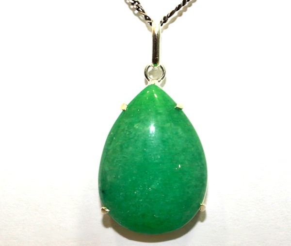 Colar Gota Lisa Quartzo Verde Prata 950 Garra