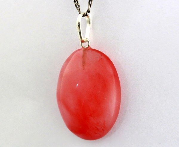 Colar Cabochão Quartzo Cereja Castoação Pino Prata 950