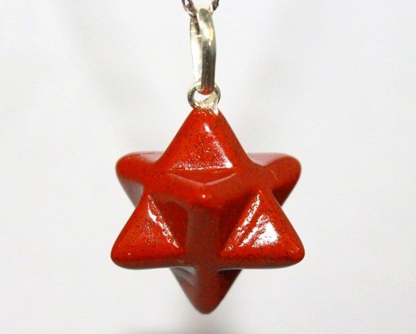 Colar Merkaba Jaspe Vermelho Natural Montagem Pino Prata 950