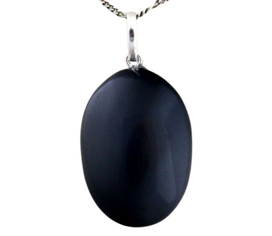 Colar Cabochão Pedra Obsidiana Negra Castoação Prata 950