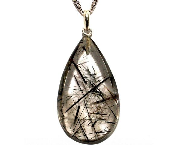 Colar Gota Pedra Cristal Extra Com Turmalina Prata 950