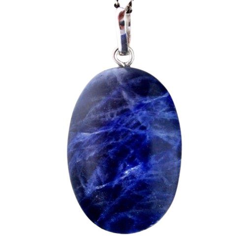 Colar Sodalita Azul Cabochão Montagem Pino Prata 950