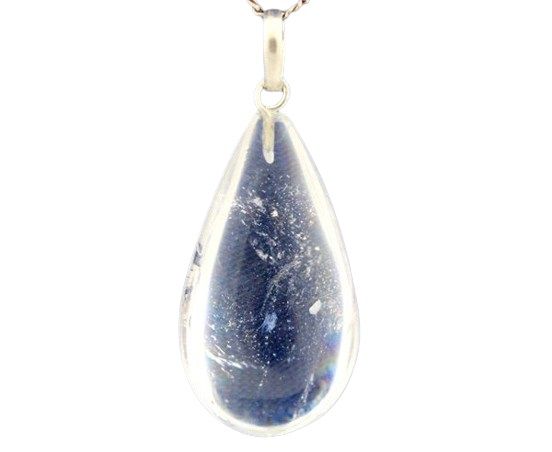 Colar Gota Pedra Cristal Castoação Pino e Perinha Prata 950
