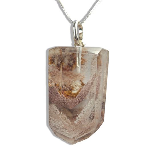 Colar Ponta Cristal Phantom Natural 25mm Pino Prata 950