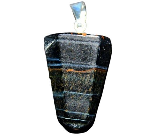 Colar Pontinha Pedra Olho de Falcão Presilha e Pino Prateado