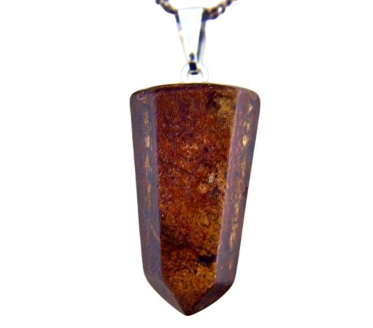 Colar Pontinha Pedra Bronzita Presilha E Pino Prateado