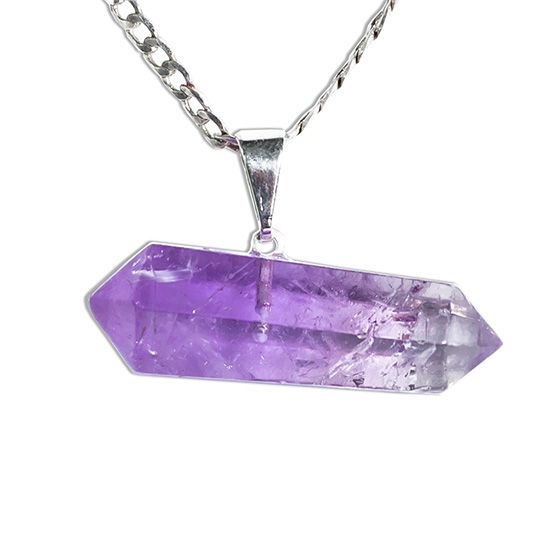 Colar Bi Terminado Ametista Pedra Natural Pino Prateado