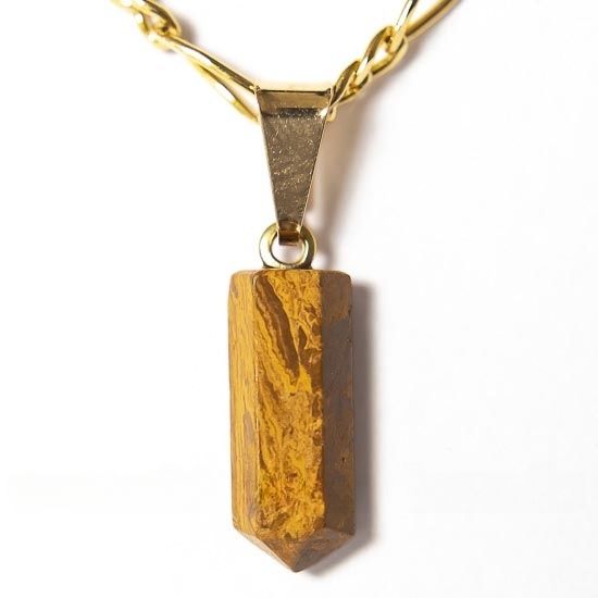 Colar Micro Pontinha Pedra Jaspe Amarelo Natural Em Dourado