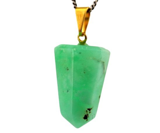 Colar Pontinha Pedra Crisoprasio Natural Montagem Dourado