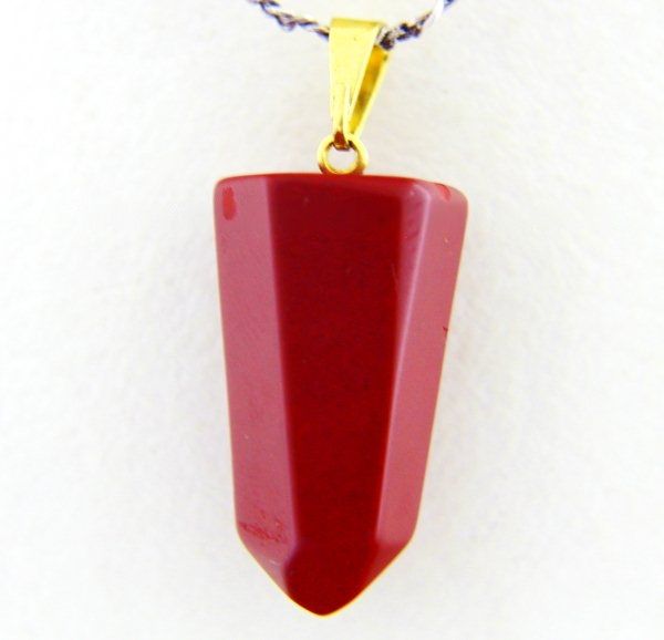Colar Pontinha Pedra Jaspe Vermelho Presilha E Pino Dourado