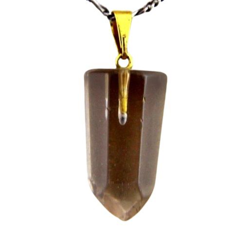 Colar Pontinha Pedra Fume Natural Presilha E Pino Dourado