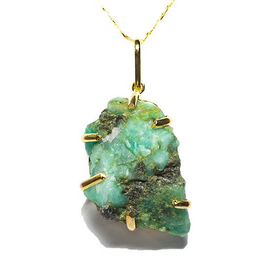 Colar Esmeralda Bruta Na Matriz 35mm Natural Garra Dourado
