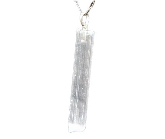 Colar Canudo Selenita Natural Montagem Pino Prata 950