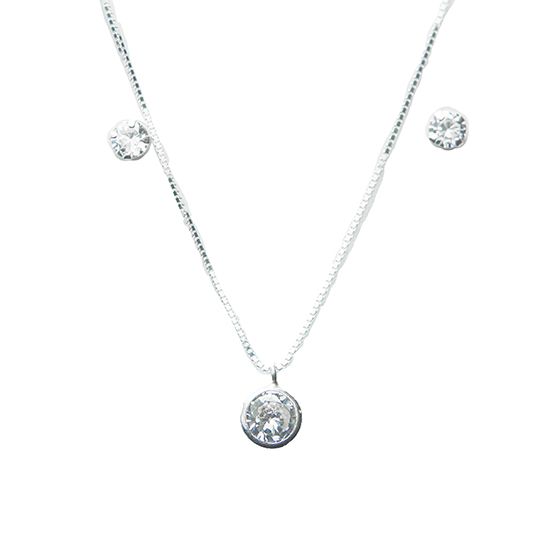 Conjunto Ponto de Luz Zircônia Cristal Prata 925