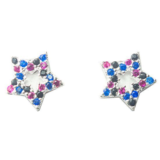 Brinco Estrela Zircônia Mista Prata 925 9mm