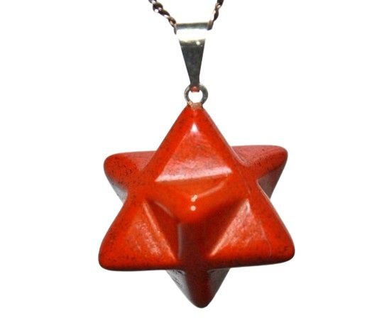 Colar Merkabah Jaspe Vermelho Natural com Presilha Prateado