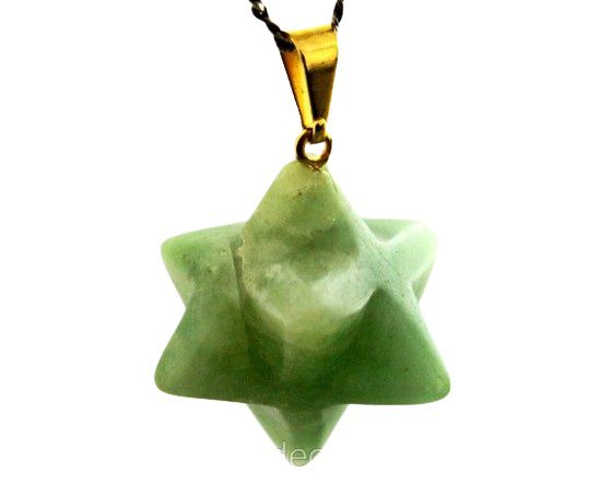 Colar Merkaba Pedra Amazonita Verde Presilha Dourado