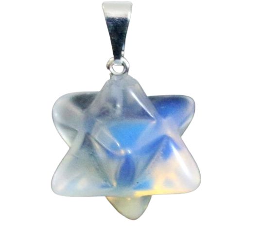 Colar Merkaba Pedra da Lua Opalina Presilha Prateada