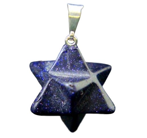 Colar Merkaba Pingente Pedra Estrela Azul Presilha Prateado