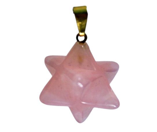 Colar Merkaba Pedra Quartzo Rosa Presilha e Pino Dourado