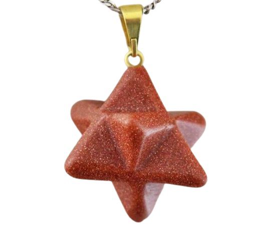 Colar Merkaba Pedra Do Sol Pino e Presilha Dourada