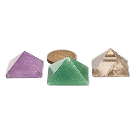 Kit 3 Mini Pirâmides Ametista Quartzo Verde e Fumê 10 a 20mm