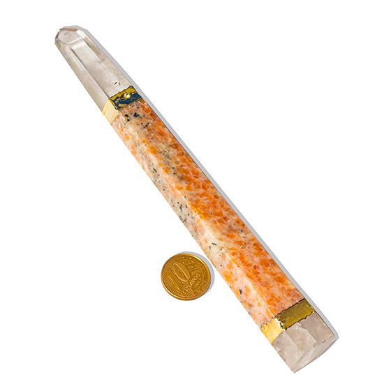 Varinha Pedra Natural Calcita Laranja Ponta Base de Cristal
