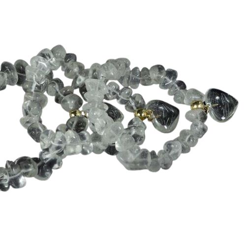 Pulseira Coração Quartzo Cristal Pedra Rolado Silicone